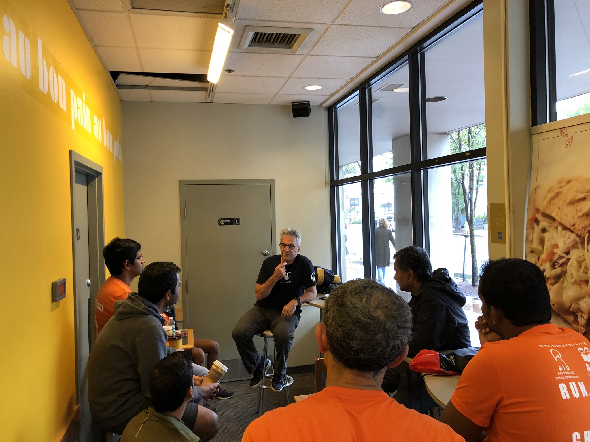 Team huddle by the river