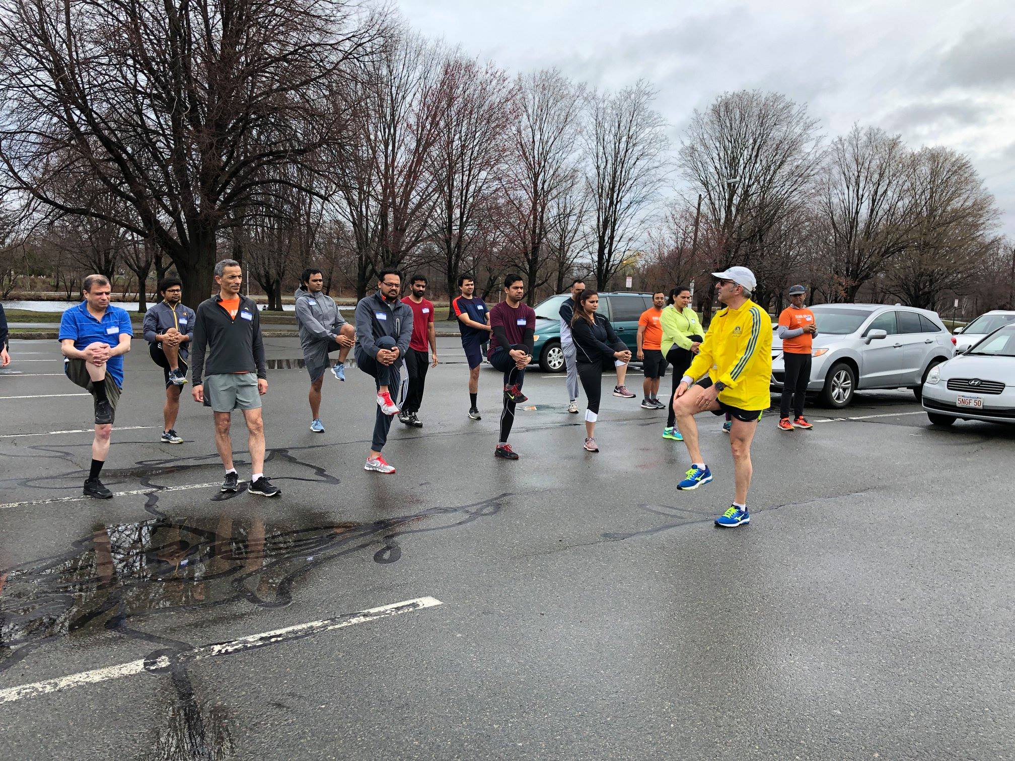 Team listening at running store